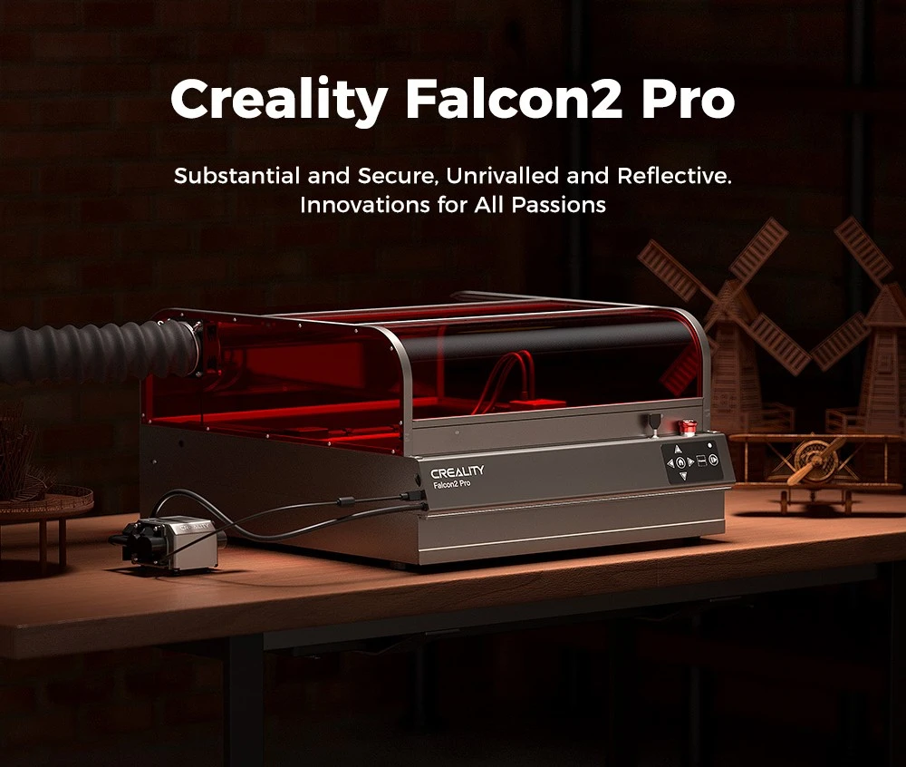 Creality Falcon2 Pro 40W Laser Engraver Cutter,  FDA Class1 Safety Certification, Smoke Exhaust, Integrated Air Assist, Built-in Camera, Fence Type Protection Strip, Fire / Airflow / Lens Monitoring, 400*415mm με 960,00€ από το Geekbuying