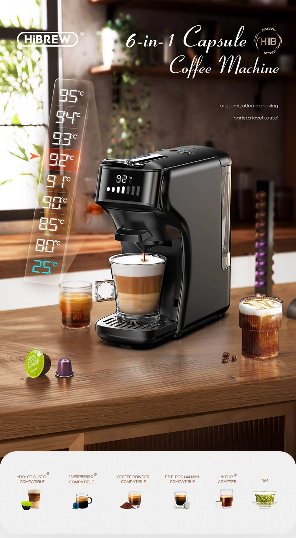 HiBREW H1B 6-in-1: Πολυκαφετιέρα για κάψουλες και σκόνη με 19 Bar στα 92,00€ από το Geekbuying