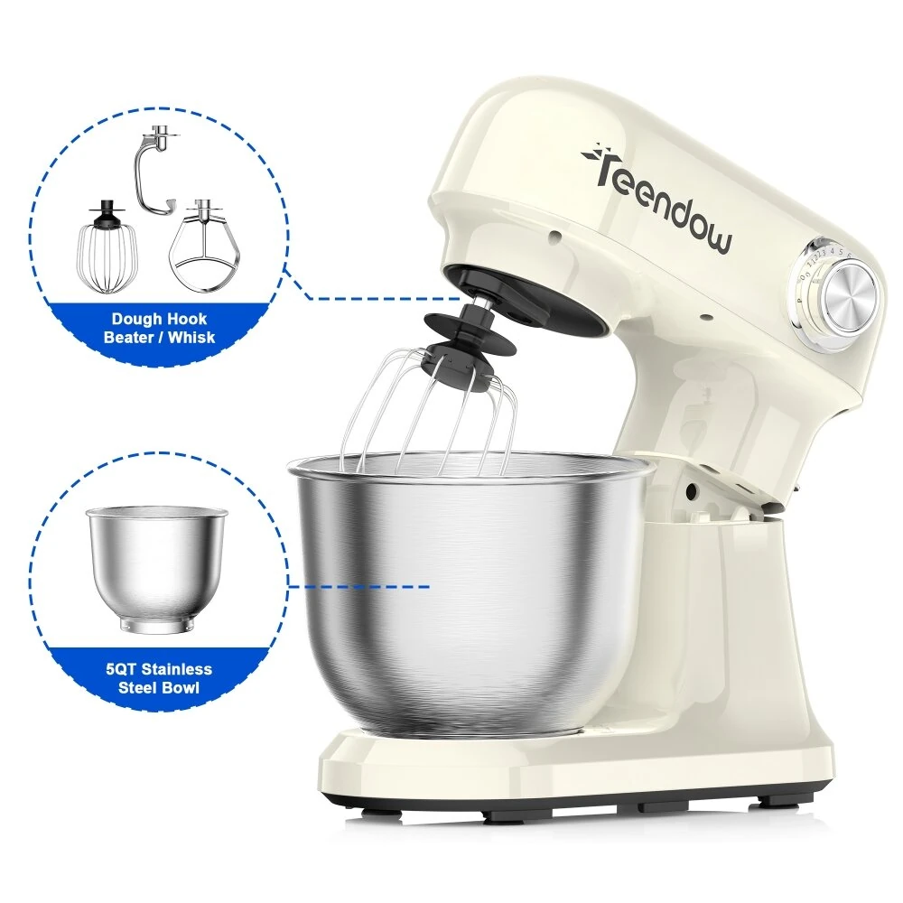 Teendow SM B03 Stand Mixer 5Qt Large Mixing Bowl 12 Level Speed Adjustable with Dough Hook Whisk and Beate for Kitchen Baking Cooking με 59,30€ από το Banggood