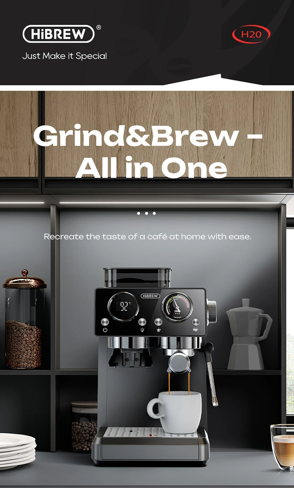 HiBREW H20 All-in-One Μηχανή Καφέ με Μύλο, Ζεστή/Κρύα Εκχύλιση & 20-Bar στα 199,00€ από το Geekbuying