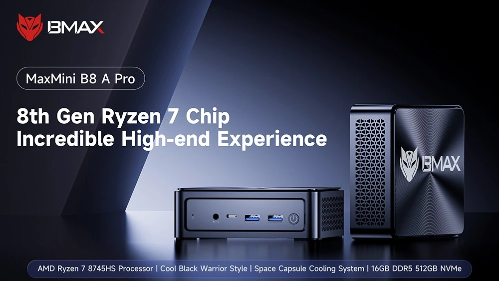BMAX B8 A Pro Mini PC με AMD R7 8745HS 8 Cores Max: Ισχύς και Οικονομία στα 429,00€ από το Geekbuying!